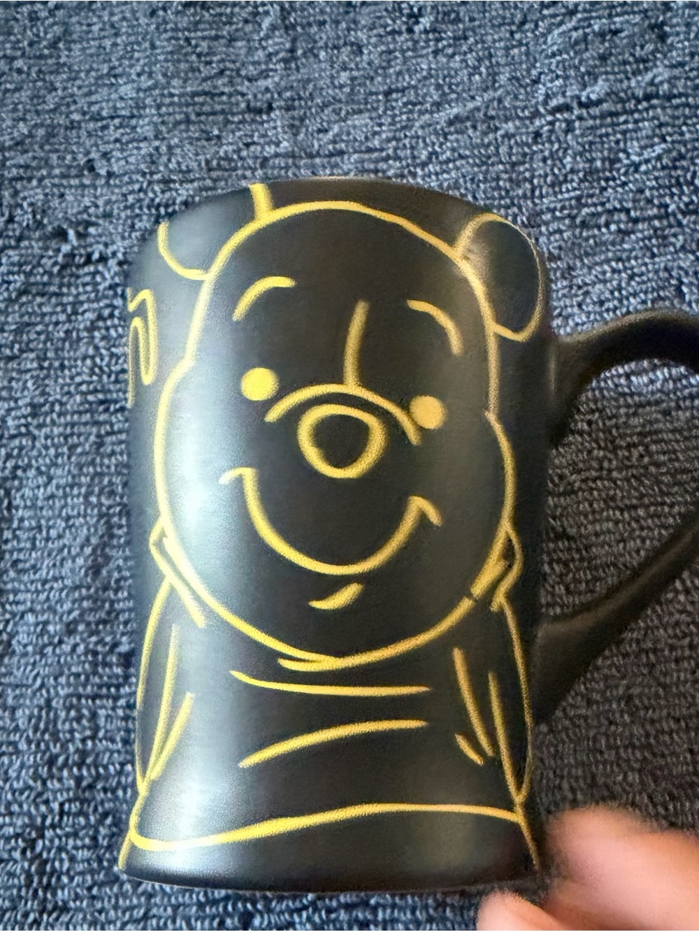 Black Ceramic Winnie the Pooh Mug with Yellow Line Art